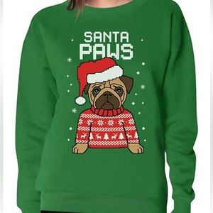 NWOT Santa Paws Pug Ugly Christmas Sweater Style Girls Women Sweatshirt - unworn
